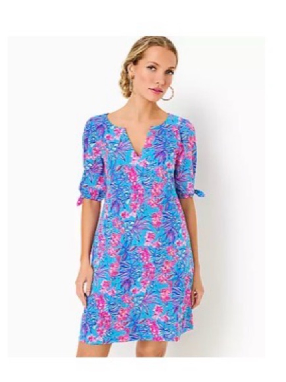 NEW- Lilly Pulitzer Cumulus Blue Floral Shift Dress with Pink Accents XXL